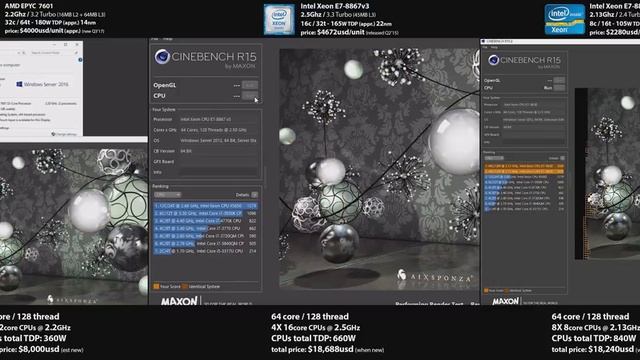 AMD EPYC 7601 vs Intel Xeons in Cinebench R15 смотреть онлайн