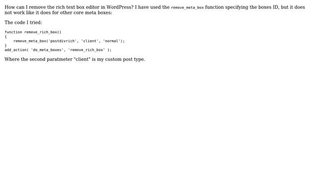 Wordpress: How to remove the RichText Meta Box? смотреть онлайн