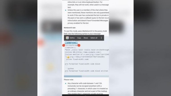 Text formatting using MarkdownV2 in telegram bot