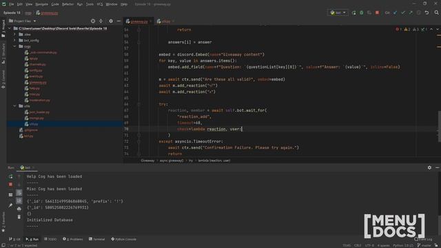 Discord.py Bot Tutorial - Giveaway Command (Episode #18) | MenuDocs смотреть онлайн