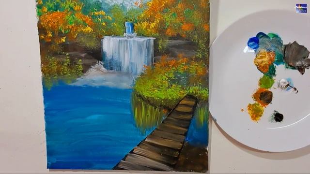 Autumn Waterfall Landscape Painting | Acrylic Painting Tutorial Step by Step смотреть онлайн