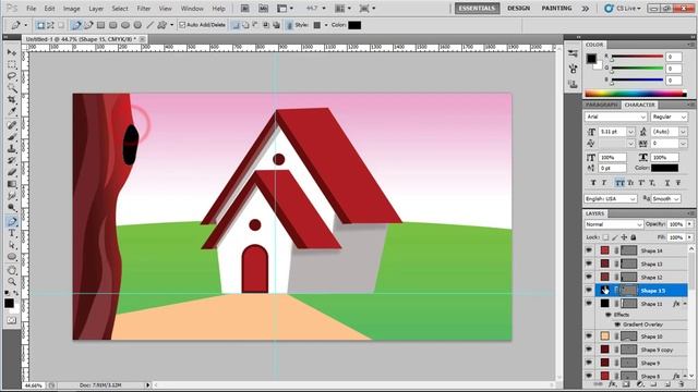 Cartoon House - easy drawing Photoshop tutorial смотреть онлайн