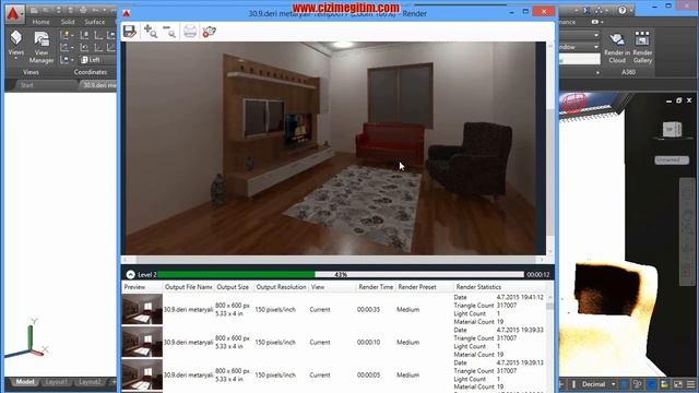 AutoCAD İçmekan Render 8.DERS (ışık ve render ayarları ) смотреть онлайн