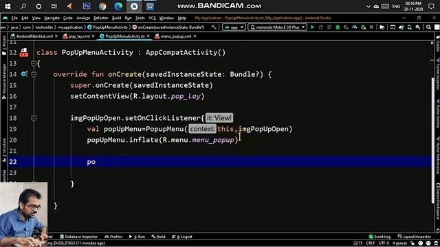 Popup Menu Android Studio Kotlin 2021 | Hindi | Ashish Bendale смотреть онлайн