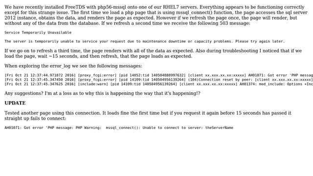 FreeTDS PHP mssql_connect() 503 on refresh смотреть онлайн