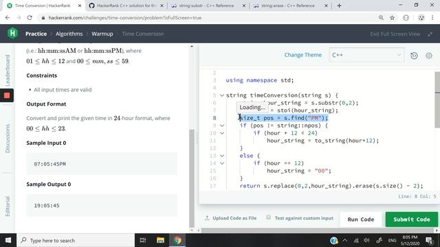 Time Conversion HackerRank Solution in C++ смотреть онлайн