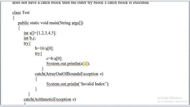 NESTED TRY BLOCKS IN JAVA EXCEPTION HANDLING смотреть онлайн