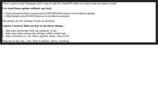 Wordpress: TinyMCE in a div / textarea on frontend? смотреть онлайн