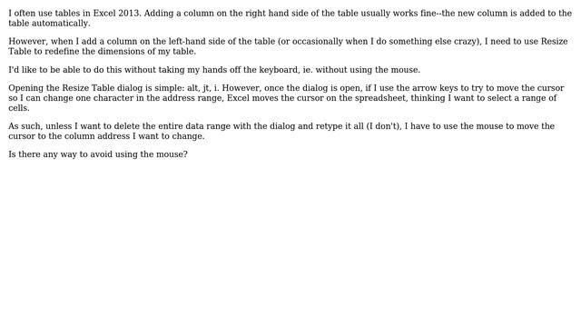 Resize a table in Excel (ie. add columns to an existing table) without using the mouse? смотреть онлайн