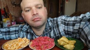 МУКБАНГ рис с фаршем и винегрет перетертый/ОБЖОР ЖАРЁНКИ