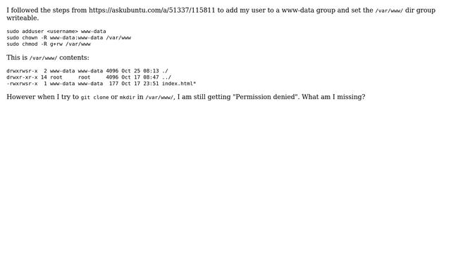 Ubuntu: Write permissions in /var/www folder смотреть онлайн