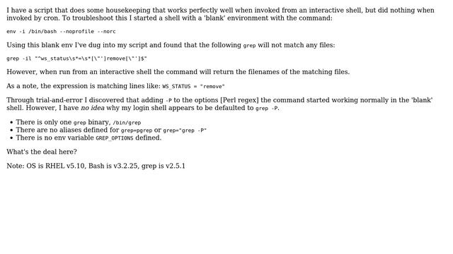 DevOps & SysAdmins: grep is inconsistently defaulting to grep -P? смотреть онлайн