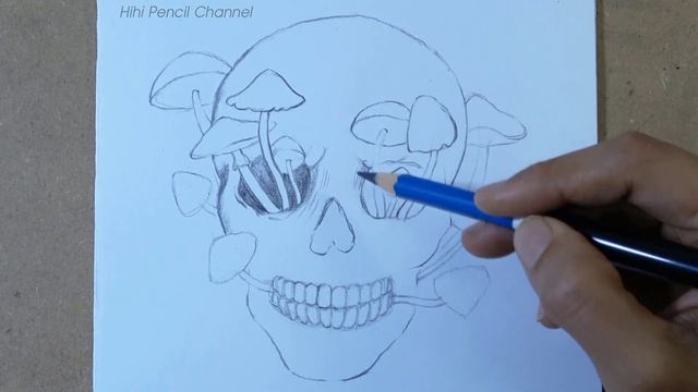 How to draw Skull with Mushrooms step by step | Pencil drawing смотреть онлайн