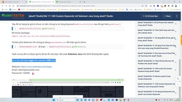 [akaAT Studio] Bài 17 - Viết Custom Keywords với Selenium Java trong akaAT Studio | Anh Tester смотреть онлайн