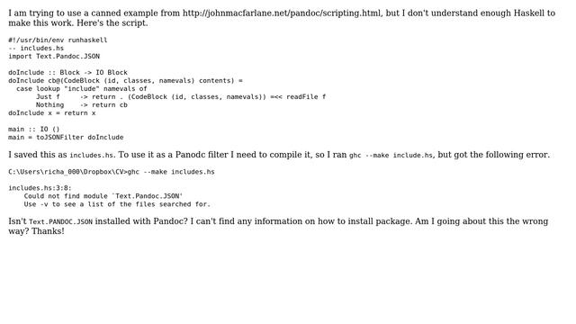 Compiling Pandoc Haskell script: Could not find module `Text.Pandoc.JSON' смотреть онлайн