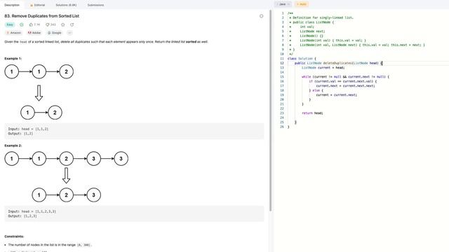 LeetCode 83. Remove Duplicates from Sorted List 中文解题思路 Java #linkedlist смотреть онлайн