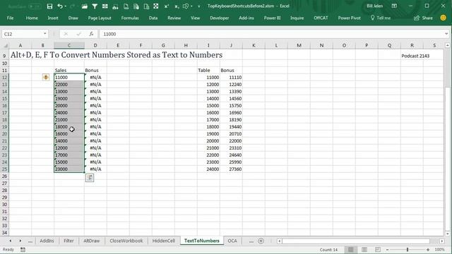 Excel Shortcut - Convert Text Numbers to Real Numbers - Episode 2143 смотреть онлайн