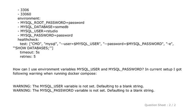 MySQL : Docker compose healthcheck use environment variables смотреть онлайн
