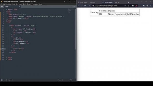 creating  HTML Table with sublime text | #design #tranding