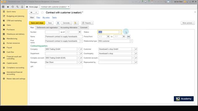 1C:ERP Fundamental Training Course - Trading. Creating Sales Orders. Episode 1.16 смотреть онлайн