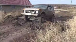 Нива с блокировками. Лес. Осень. Дорога. Офф роуд.