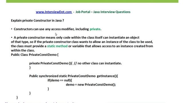 Explain private constructor in java java interview question interviewdot смотреть онлайн