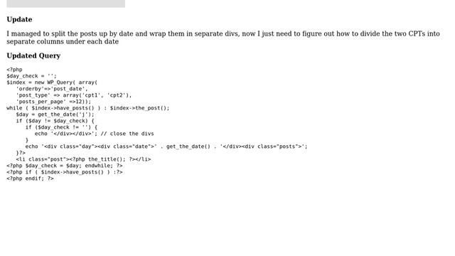 Wordpress: Divide WP_Query posts by date & post type смотреть онлайн