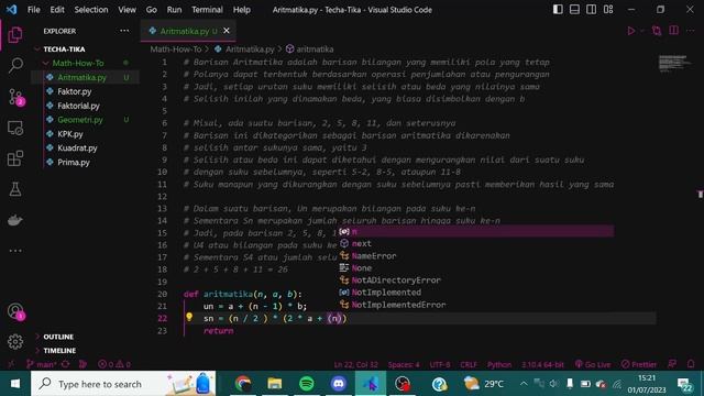 Menghitung Un dan Sn pada Barisan Aritmatika menggunakan program Python смотреть онлайн