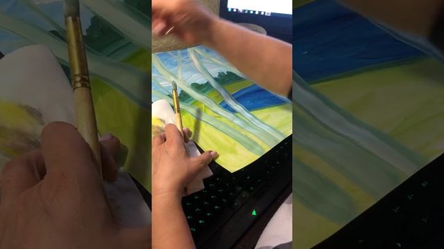 Берёзы у реки - гуашью смотреть онлайн