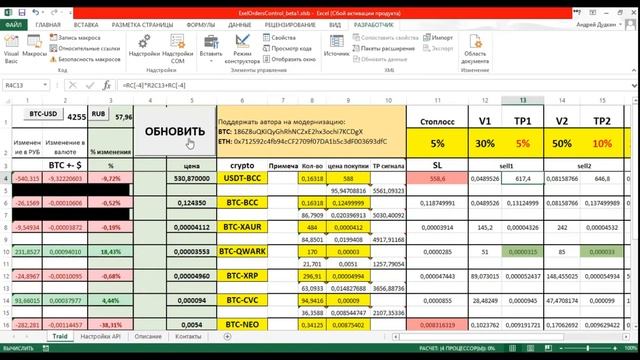 EXCEL ORDERS CONTROL - Контроль ордеров на бирже BITTREX с помощью EXCEL смотреть онлайн