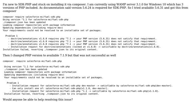 Salesforce: Failed installation of salesforce-mc/fuel-sdk-php via composer смотреть онлайн