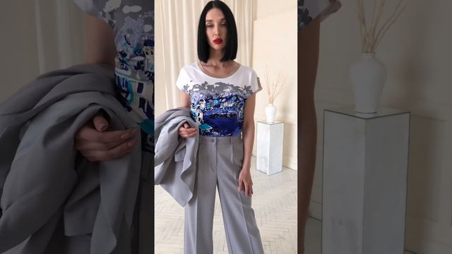 Льняной брючный костюм-тройка Мода-Юрс модель 2744  Pepel