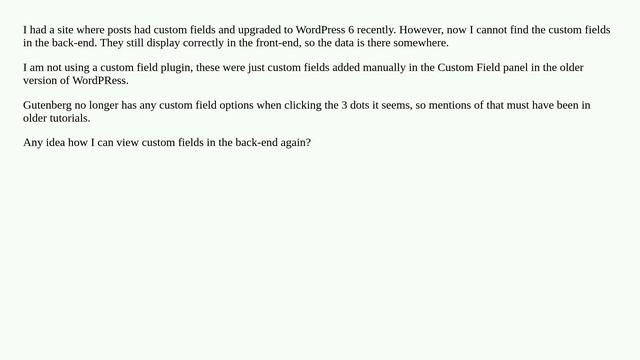 Custom Fields after update to WordPress 6 смотреть онлайн