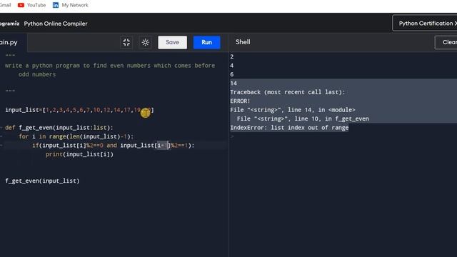 Python program to find even numbers that come before odd numbers | Capgemini Python Question | смотреть онлайн