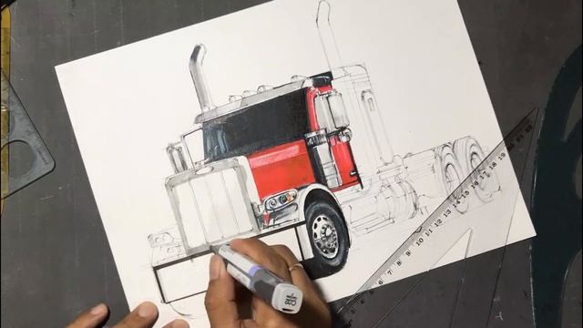 Drawing Peterbilt 589 Semi Truck смотреть онлайн