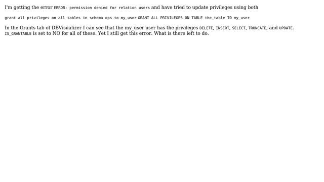 Even after permissions are updated, I still get the error permission denied for relation users смотреть онлайн