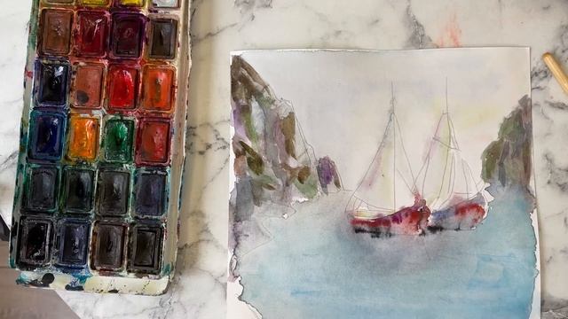 Парусники акварелью КАК РИСОВАТЬ АКВАРЕЛЬЮ HOW TO USE WATERCOLOR 수채화 사용 방법 море скалы акварелью смотреть онлайн