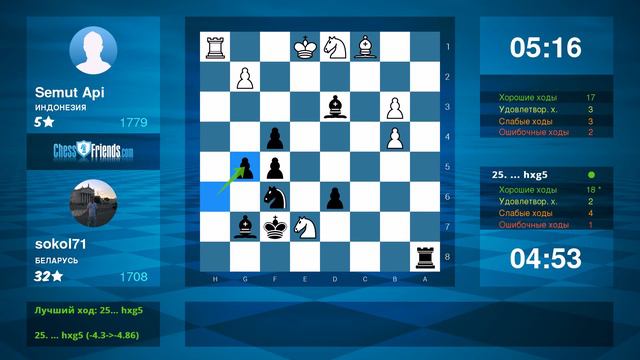 Chess Game Analysis: Semut Api - sokol71 : 1/2-1/2 (By ChessFriends.com) смотреть онлайн