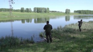 Спиннинг с берега на пруду.