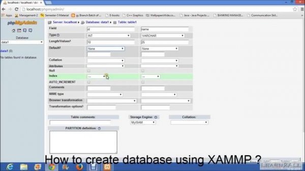 How to create database in XAMPP using phpMyAdmin ?