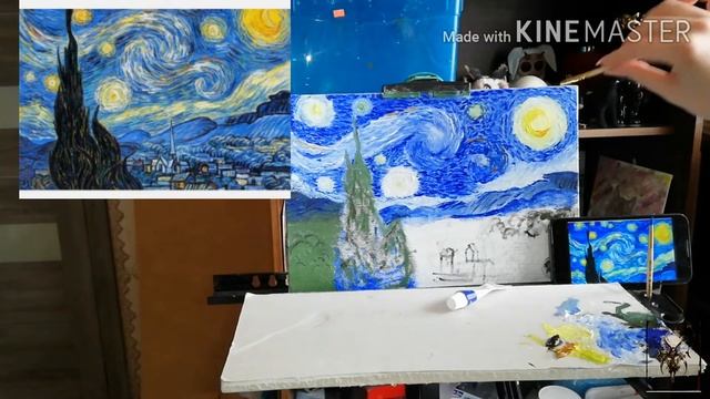 Учимся писать картину "Звёздная ночь" Ван Гога смотреть онлайн