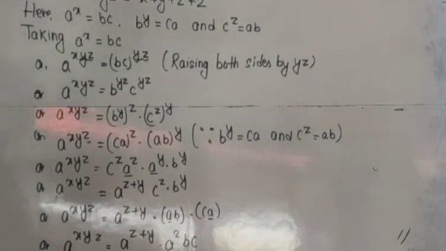 If a^x=bc, b^x=ca and c^x=ab, then prove that: xyz=x+y+z+2. смотреть онлайн