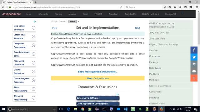 Explain CopyOnWriteArraySet in Java collection.
| javapedia.net смотреть онлайн