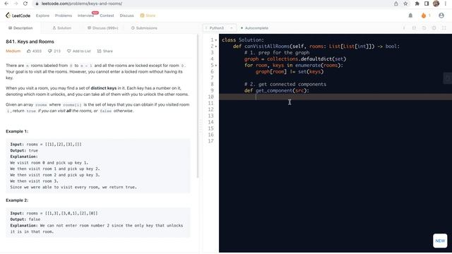 leetcode 841. Keys and Rooms - connected component смотреть онлайн