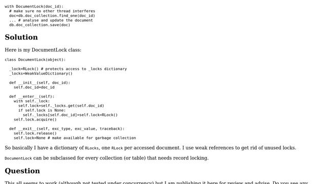 Code Review: Python app-level document/record locking (eg. for MongoDB) смотреть онлайн