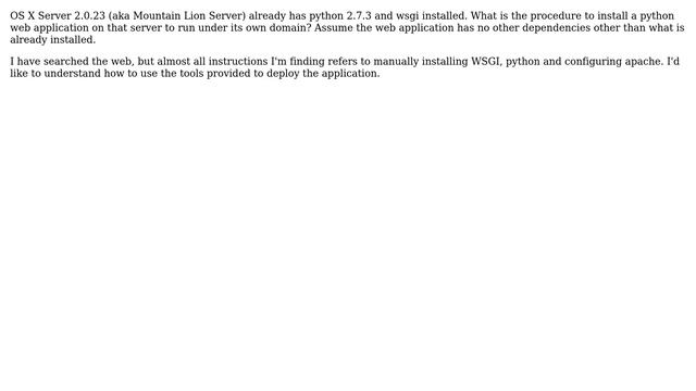 Apple: Deploying a python application in OS X Server 2.0.23 (aka Mountain Lion Server) смотреть онлайн