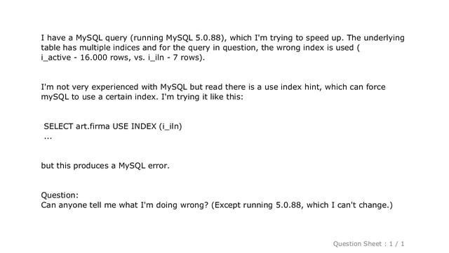 MySQL : How to hint the index to use in a MySQL select query? смотреть онлайн