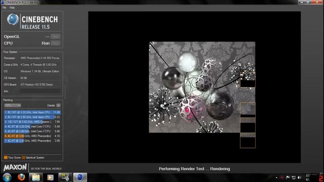 CineBench 11.5 with Amd Phenom II X4 955 3.6 Ghz смотреть онлайн