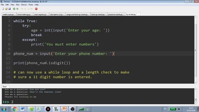 Try Except and isdigit смотреть онлайн