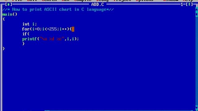 Program to print ASCII chart in C language смотреть онлайн
